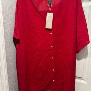 Elegant Red Button-Up Women’s Shirt